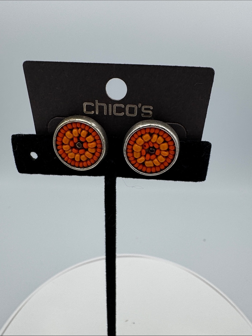 Chico's Orange Beaded Floral Round Stud Earrings